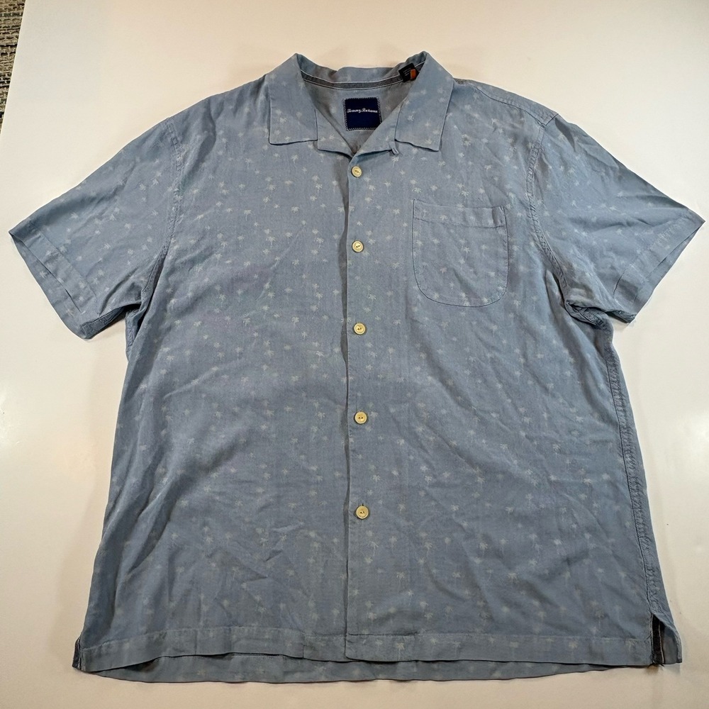 Tommy Bahama Camp Shirt Palm Tree  Size XXL Silk Coastal Grandmillennial Cabana